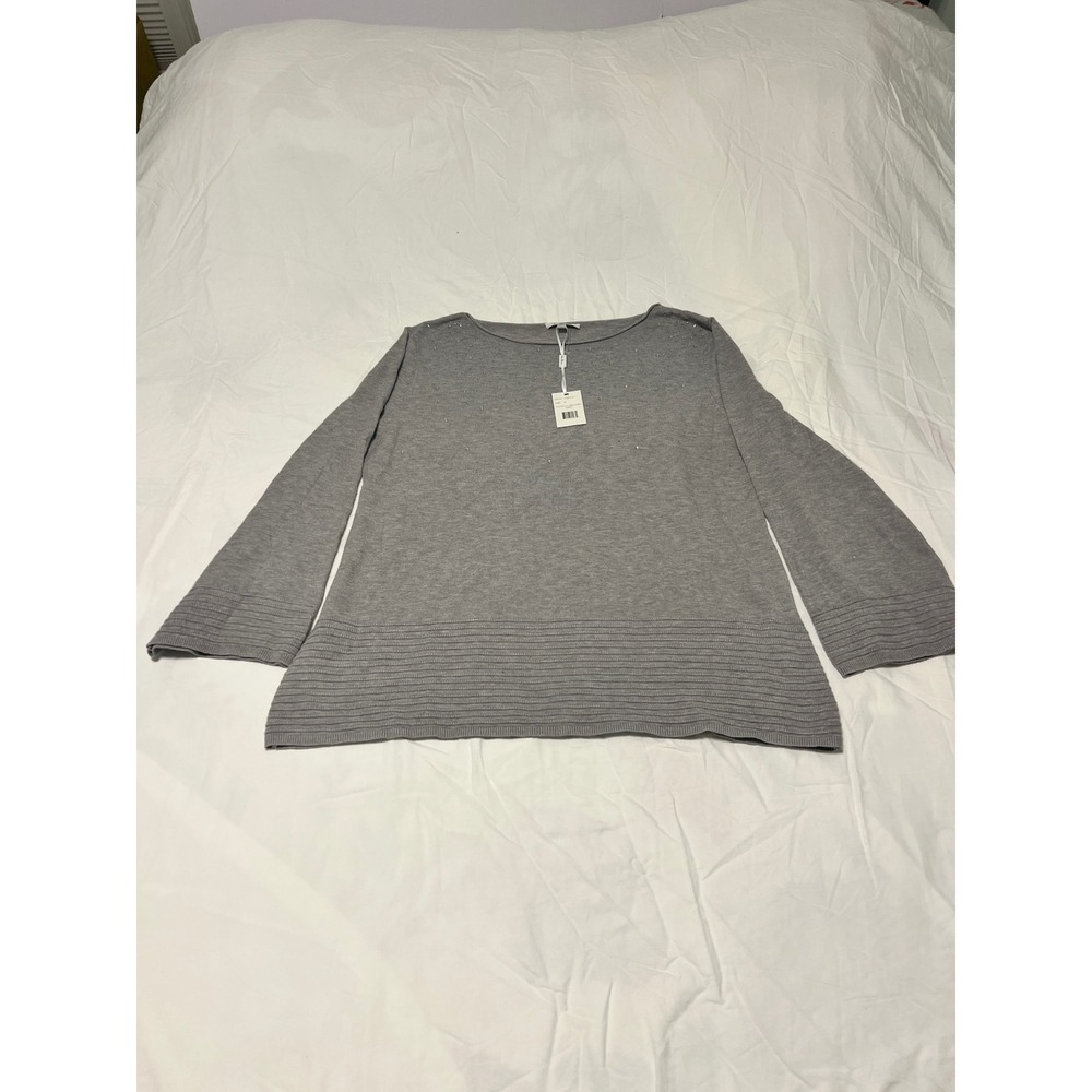 Vila Milano Womens Grey Rhinestone Boat Neck 3/4 Bell Sleeve Sweater Size M NWT
